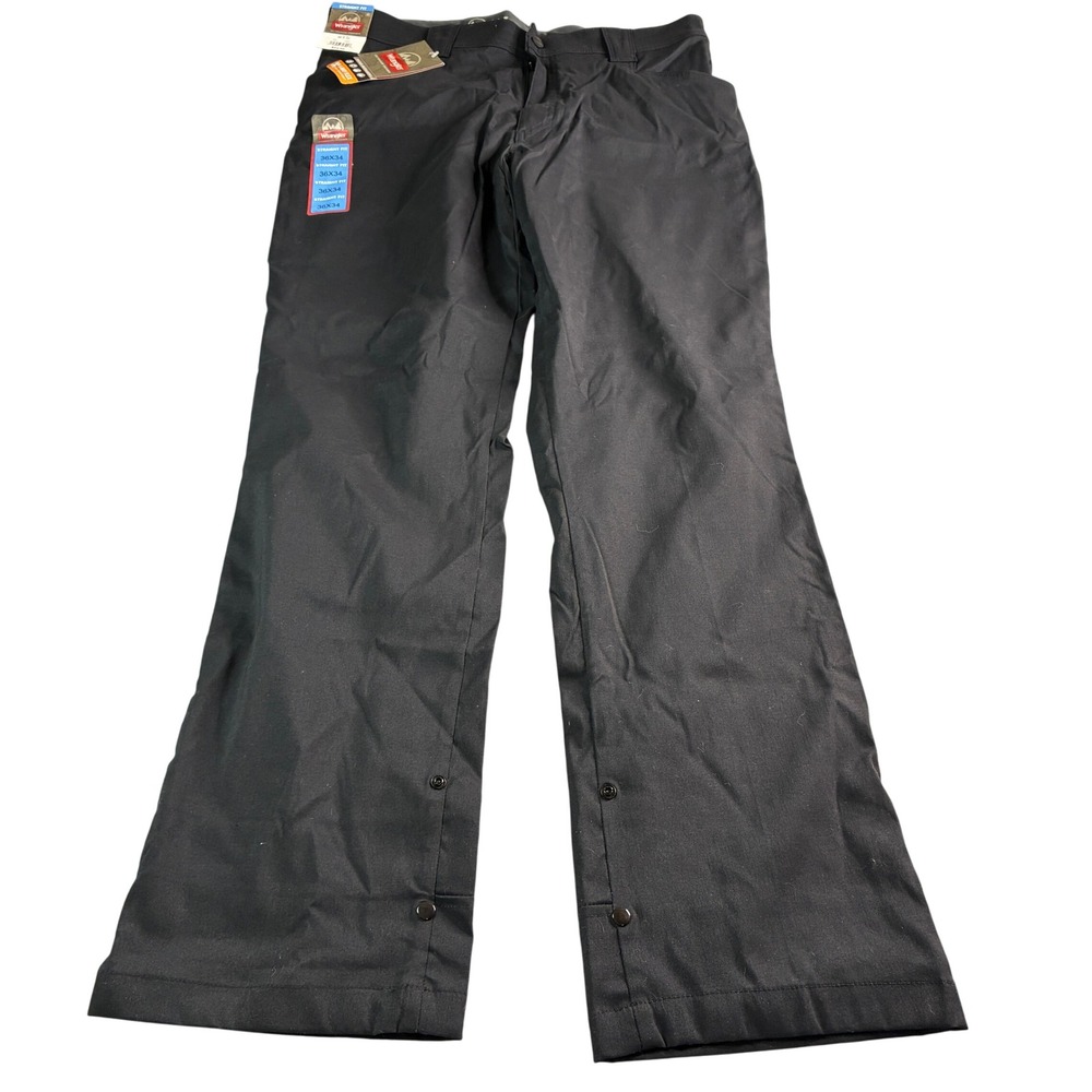 Wrangler Outdoor Series Mens Straight Fit Pants Black 36x34 Water Repellent Flex